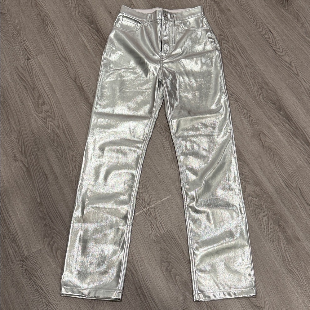 Abercrombie & Fitch Silver Metallic Straight Leg Pants